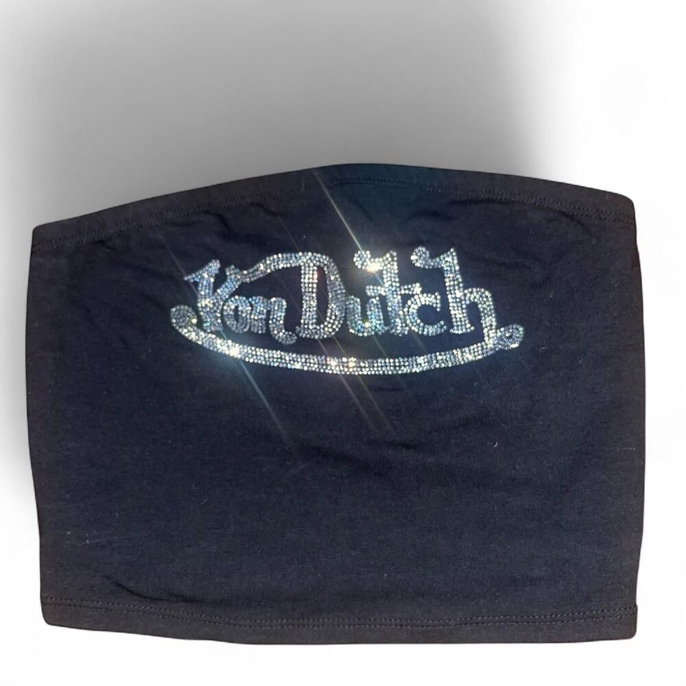Von Dutch Women's Black and Silver Swarovski Tube Top SZ XS
